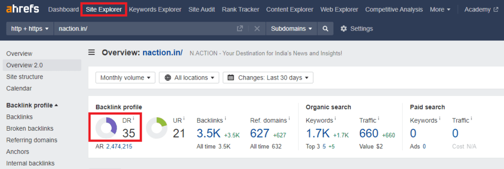 Using Ahrefs Site Explorer to Check DR