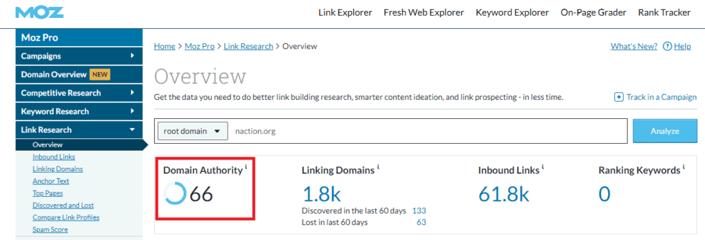 Using Moz Site Explorer to Check DA