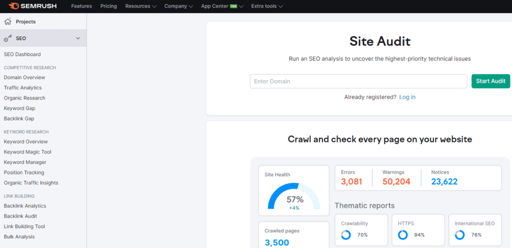 SEMrush Site Audit