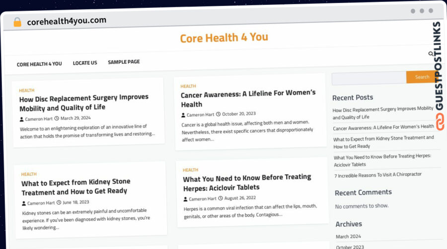 Publish Guest Post on corehealth4you.com