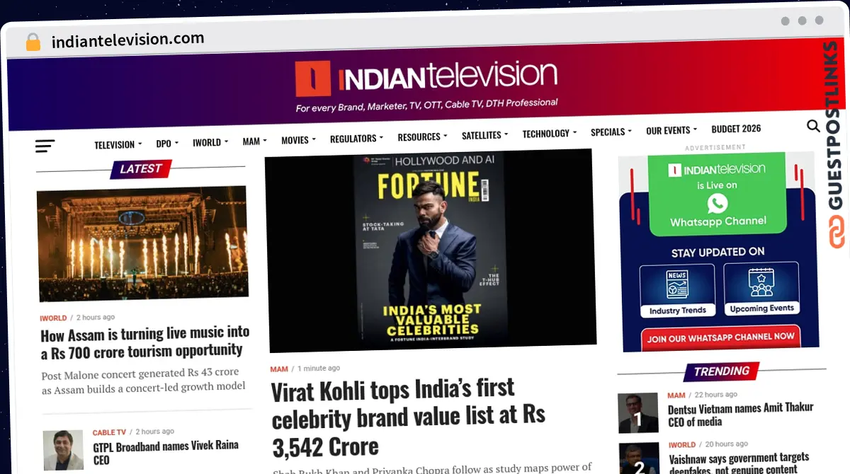 Publish Guest Post on indiantelevision.com