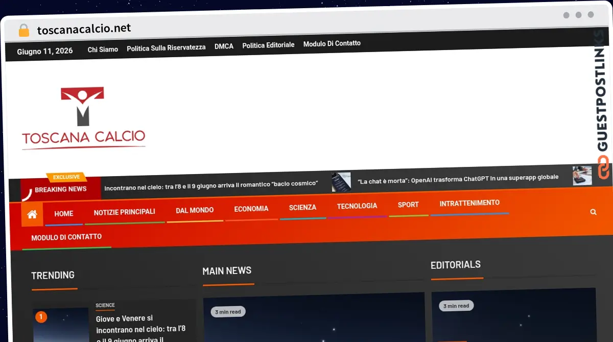 Publish Guest Post on toscanacalcio.net