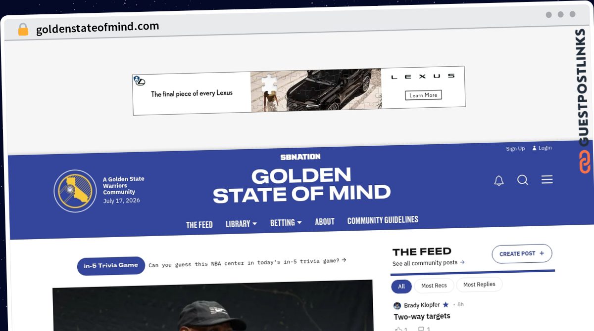 Publish Guest Post on goldenstateofmind.com