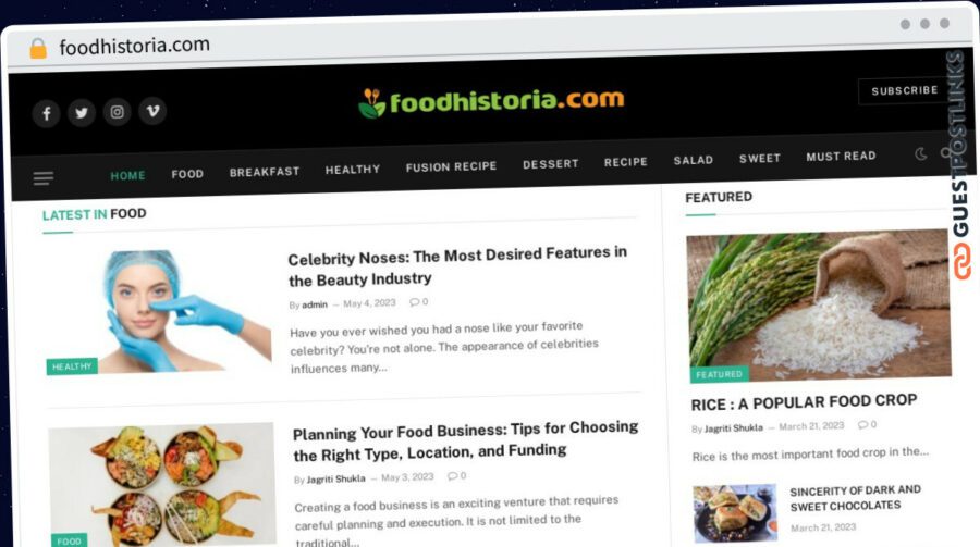 Publish Guest Post on foodhistoria.com