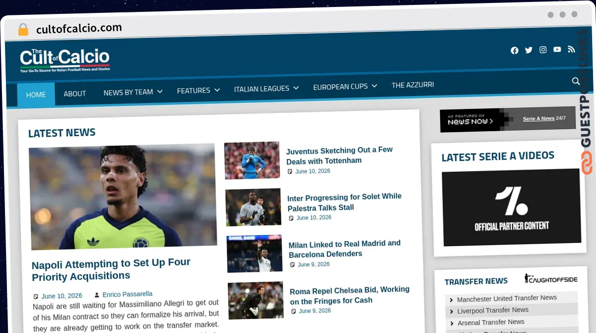 Publish Guest Post on cultofcalcio.com