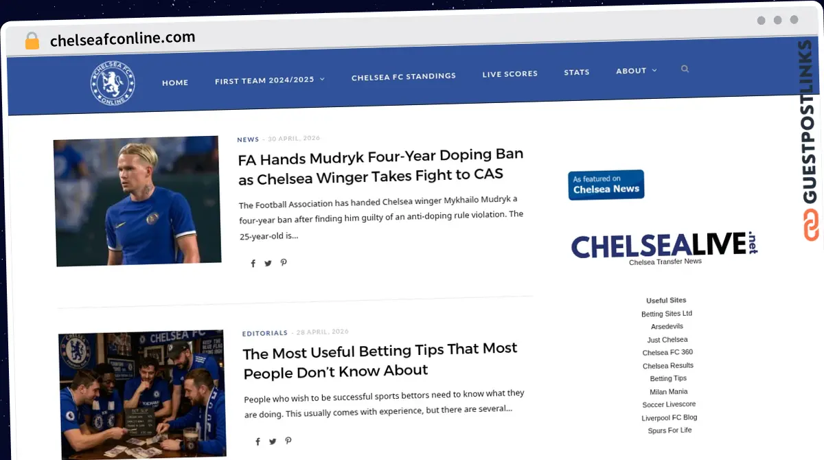 Publish Guest Post on chelseafconline.com