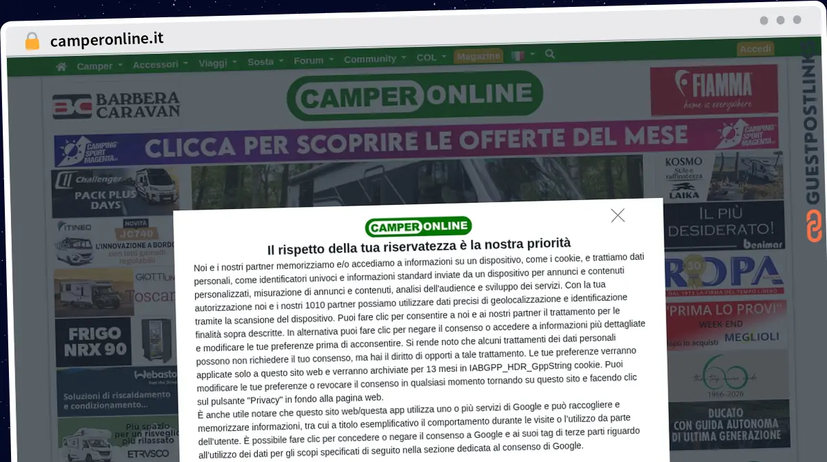 Publish Guest Post on camperonline.it