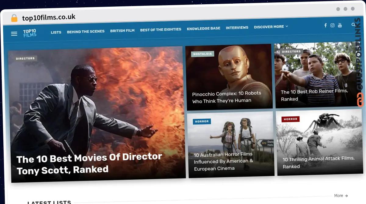 Publish Guest Post on top10films.co.uk