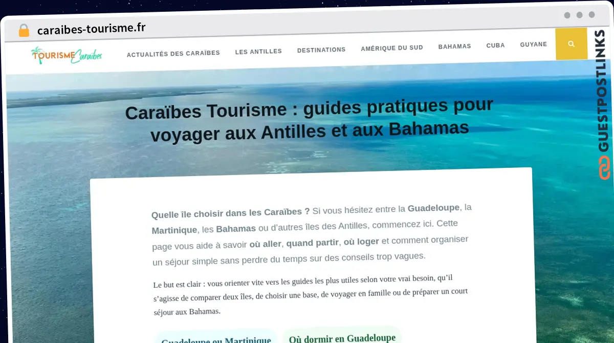 Publish Guest Post on caraibes-tourisme.fr
