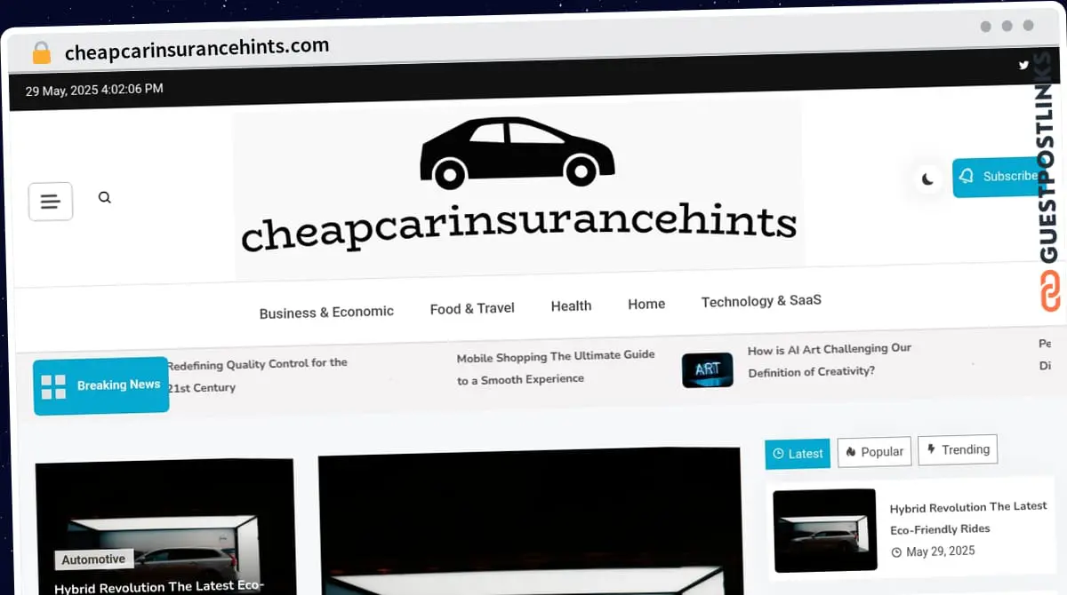 Publish Guest Post on cheapcarinsurancehints.com
