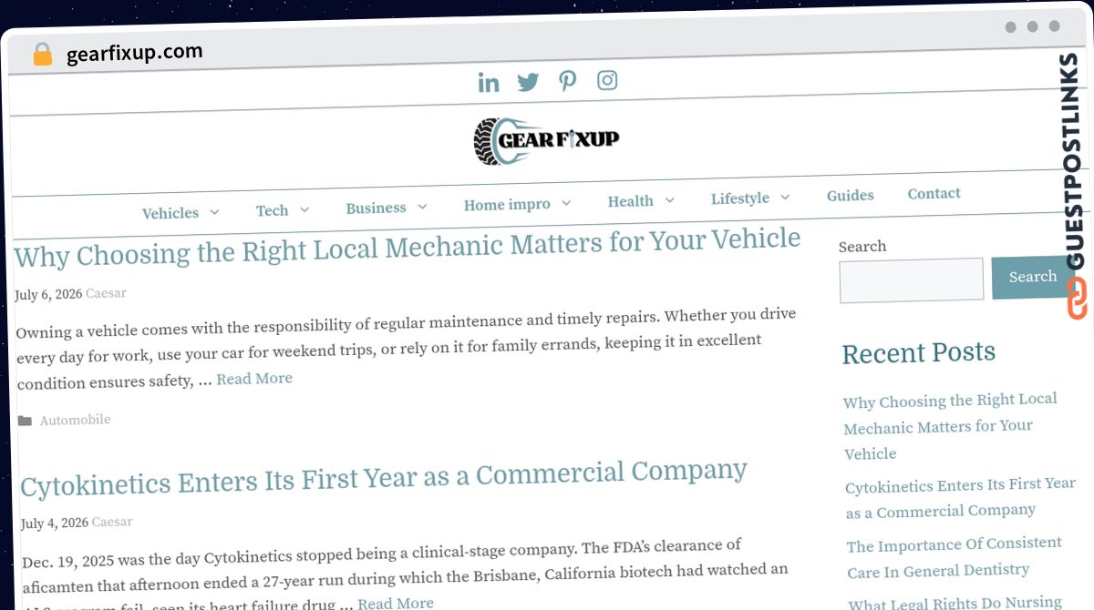 Publish Guest Post on gearfixup.com
