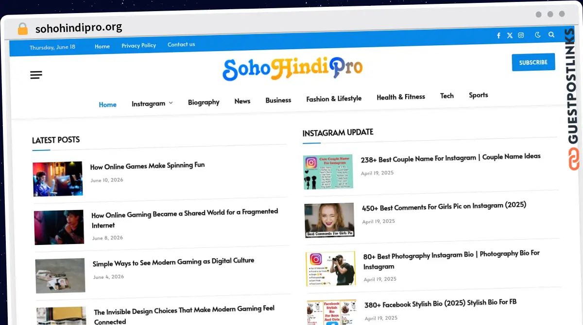 Publish Guest Post on sohohindipro.org