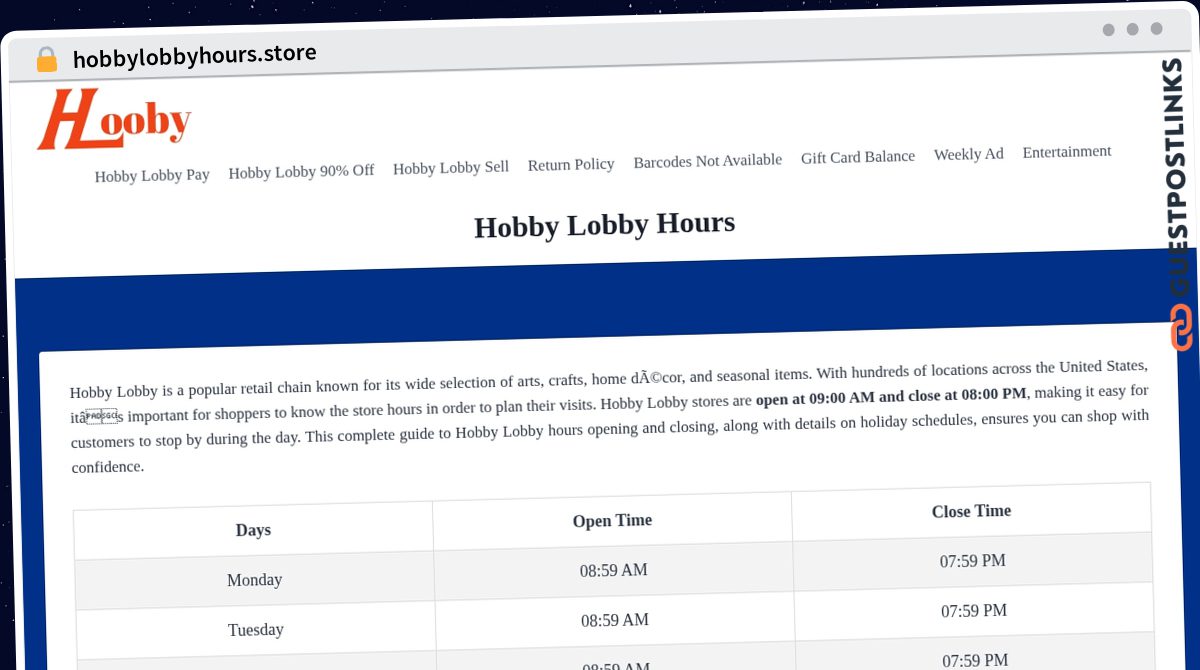 Publish Guest Post on hobbylobbyhours.store