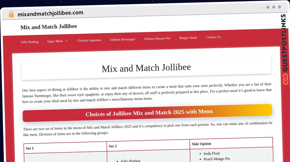 Publish Guest Post on mixandmatchjollibee.com