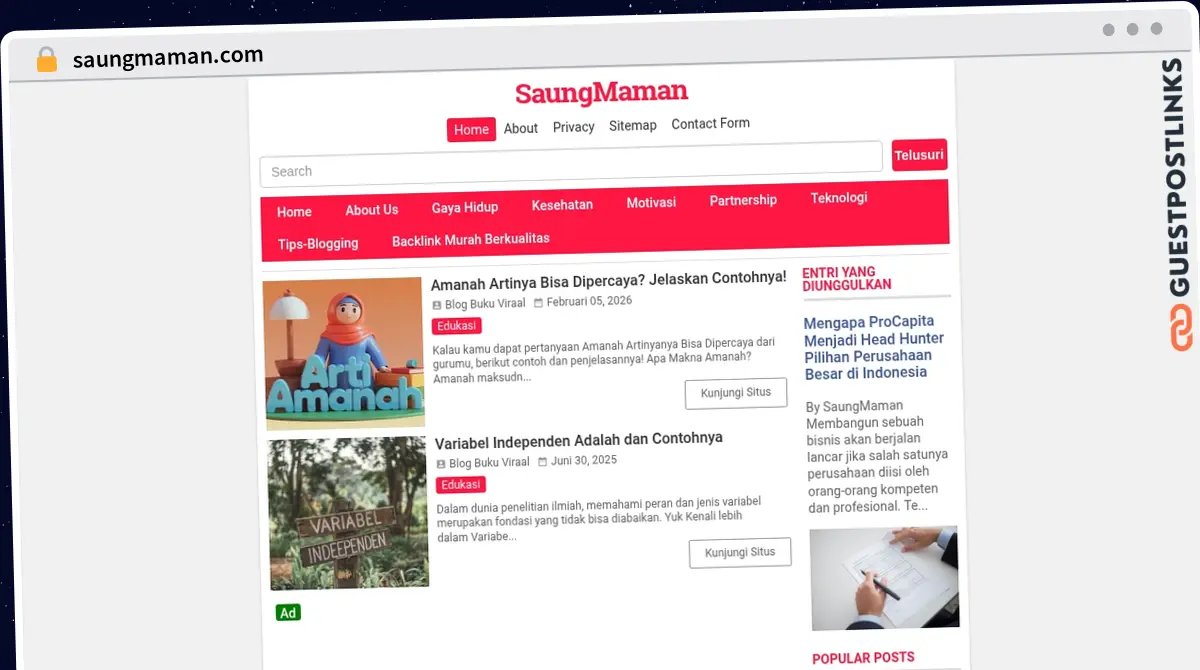 Publish Guest Post on saungmaman.com
