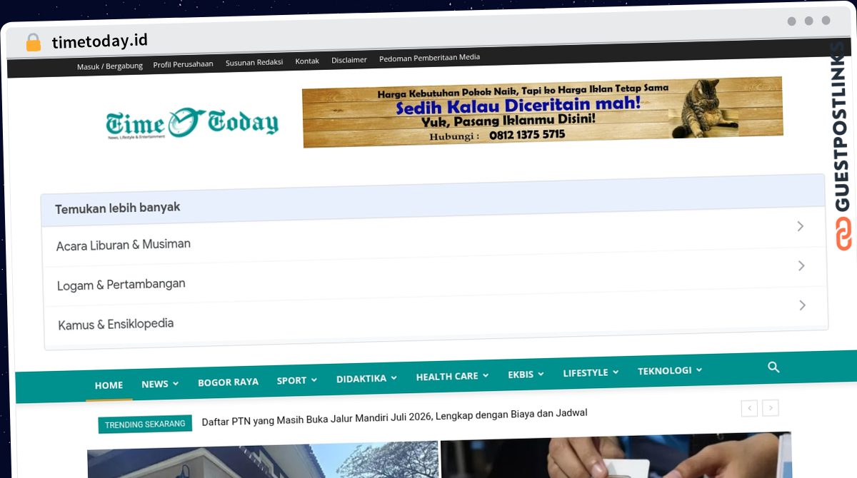 Publish Guest Post on timetoday.id