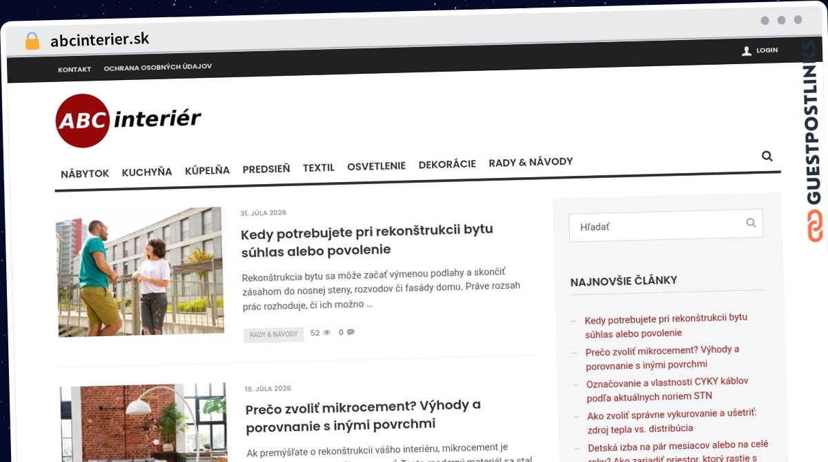 Publish Guest Post on abcinterier.sk