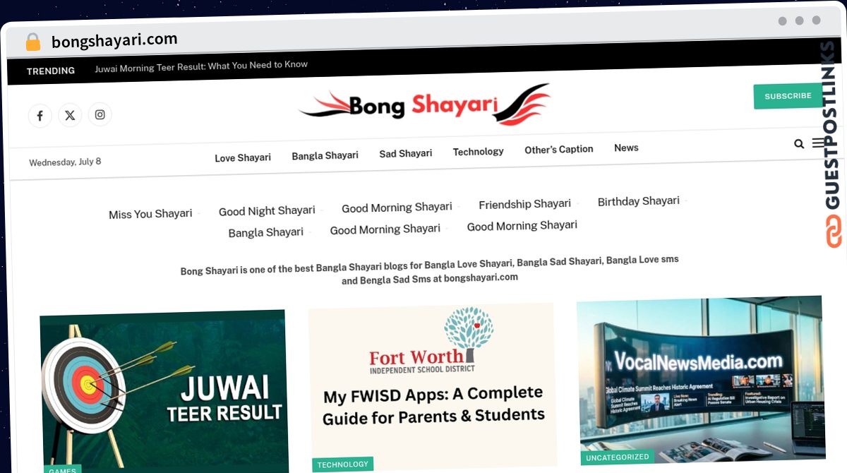 Publish Guest Post on bongshayari.com