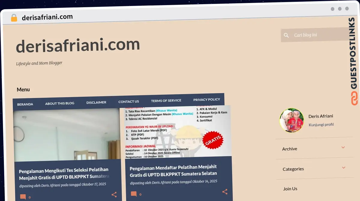 Publish Guest Post on derisafriani.com