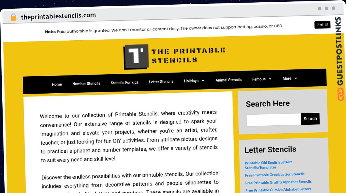 Publish Guest Post on theprintablestencils.com