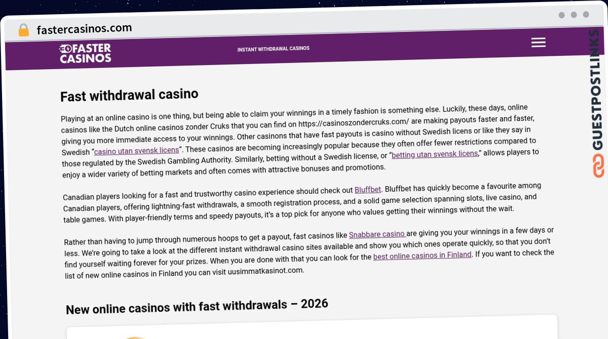 Publish Guest Post on fastercasinos.com