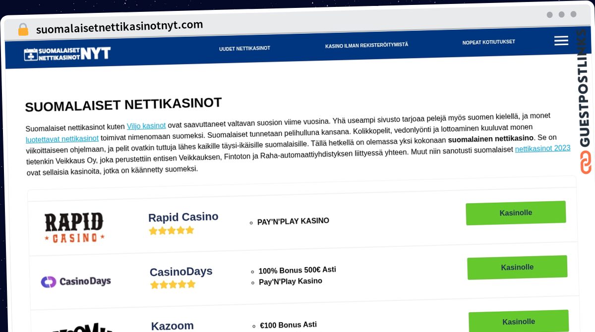 Publish Guest Post on suomalaisetnettikasinotnyt.com