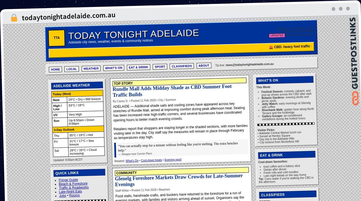 Publish Guest Post on todaytonightadelaide.com.au