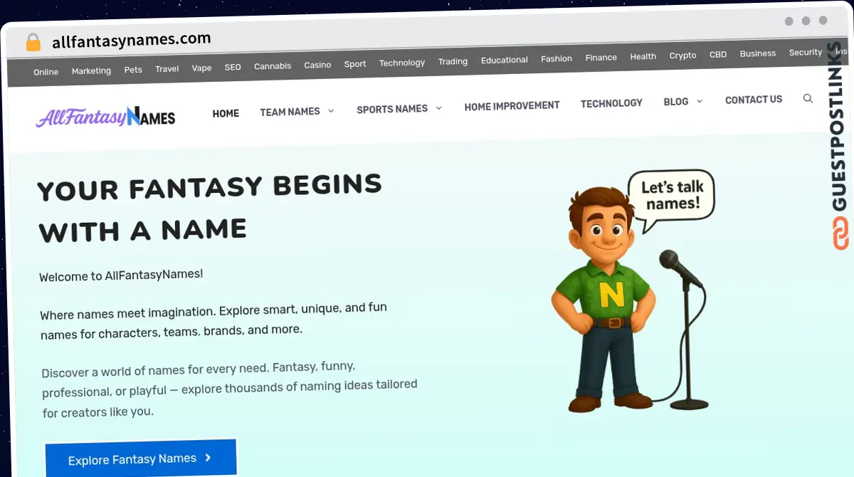 Publish Guest Post on allfantasynames.com
