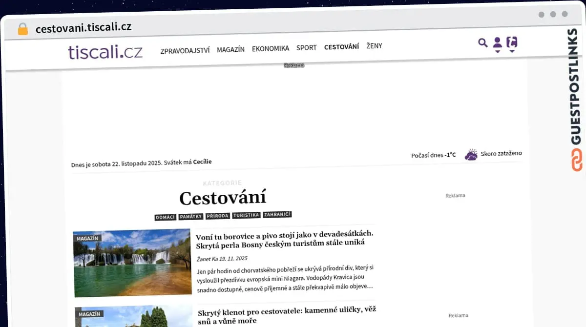 Publish Guest Post on cestovani.tiscali.cz