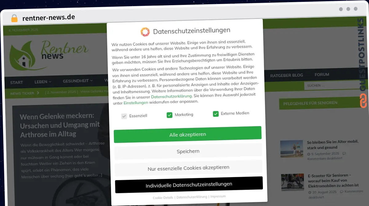 Publish Guest Post on rentner-news.de