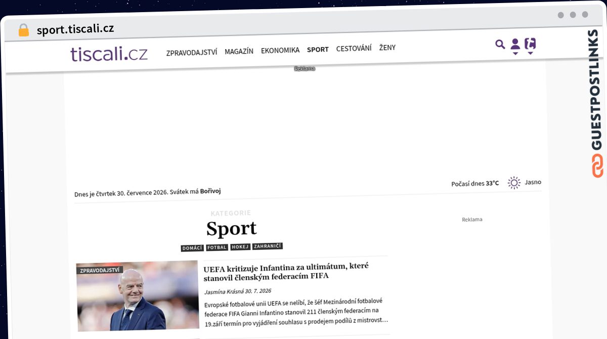 Publish Guest Post on sport.tiscali.cz