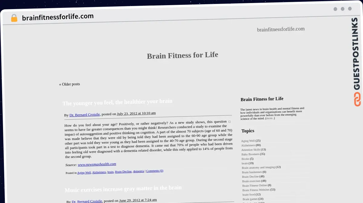 Publish Guest Post on brainfitnessforlife.com