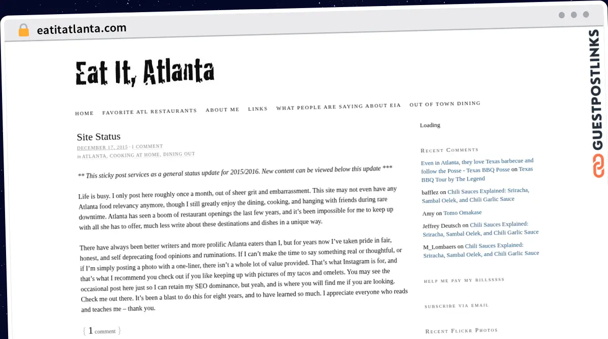 Publish Guest Post on eatitatlanta.com