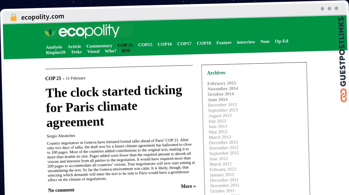 Publish Guest Post on ecopolity.com