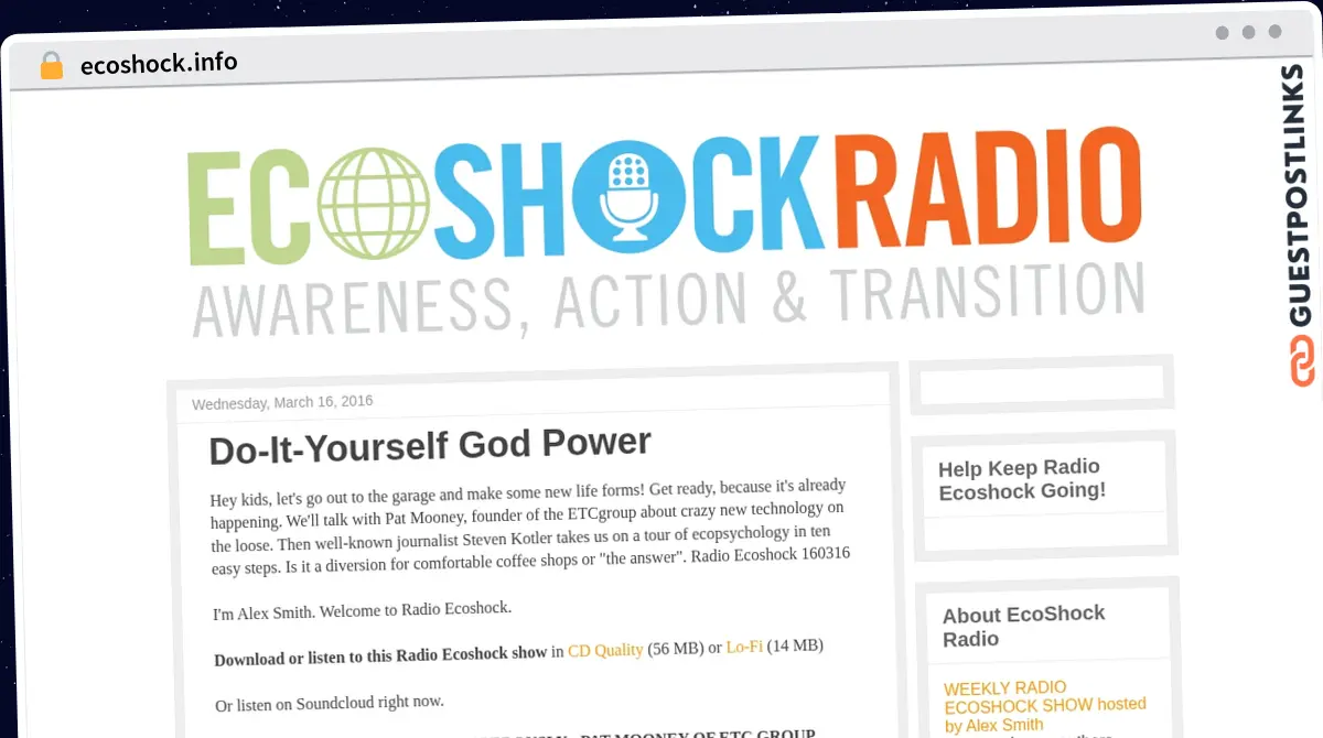 Publish Guest Post on ecoshock.info
