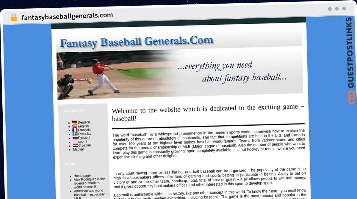 Publish Guest Post on fantasybaseballgenerals.com