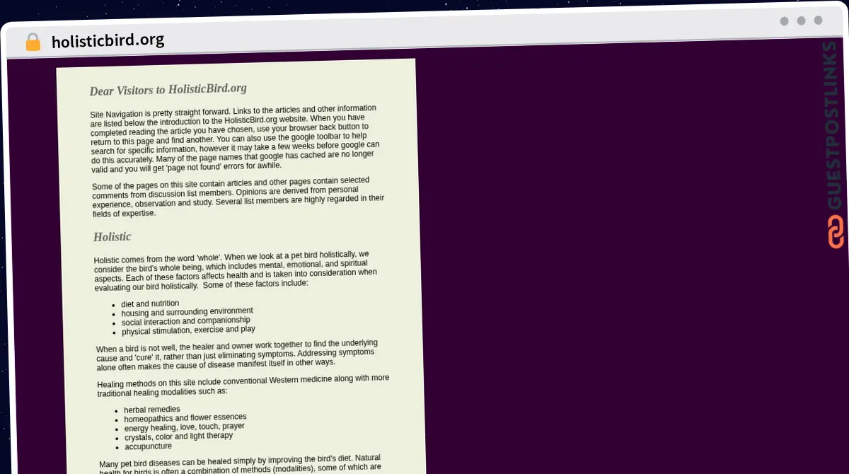 Publish Guest Post on holisticbird.org