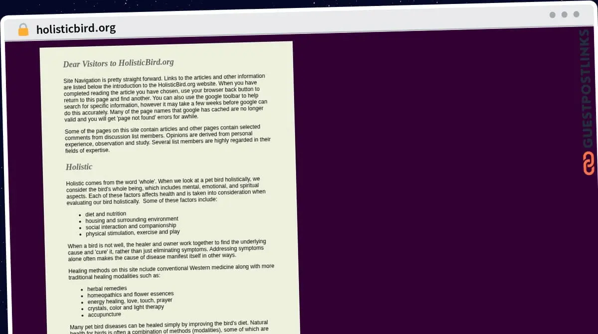 Publish Guest Post on holisticbird.org