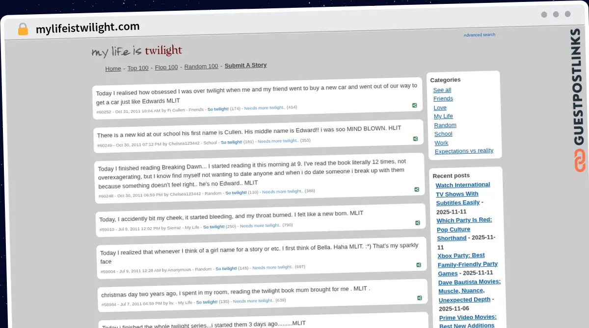 Publish Guest Post on mylifeistwilight.com