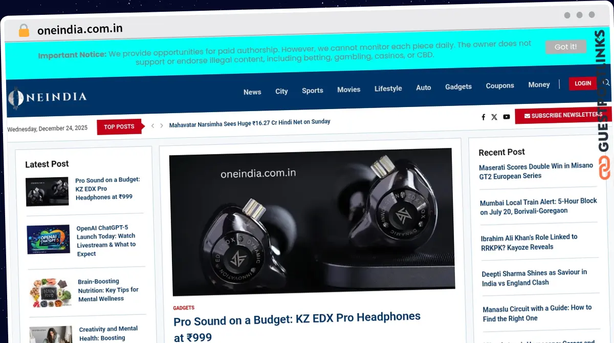 Publish Guest Post on oneindia.com.in