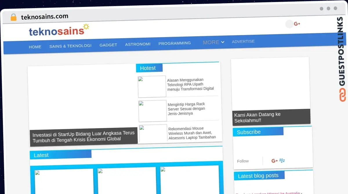 Publish Guest Post on teknosains.com