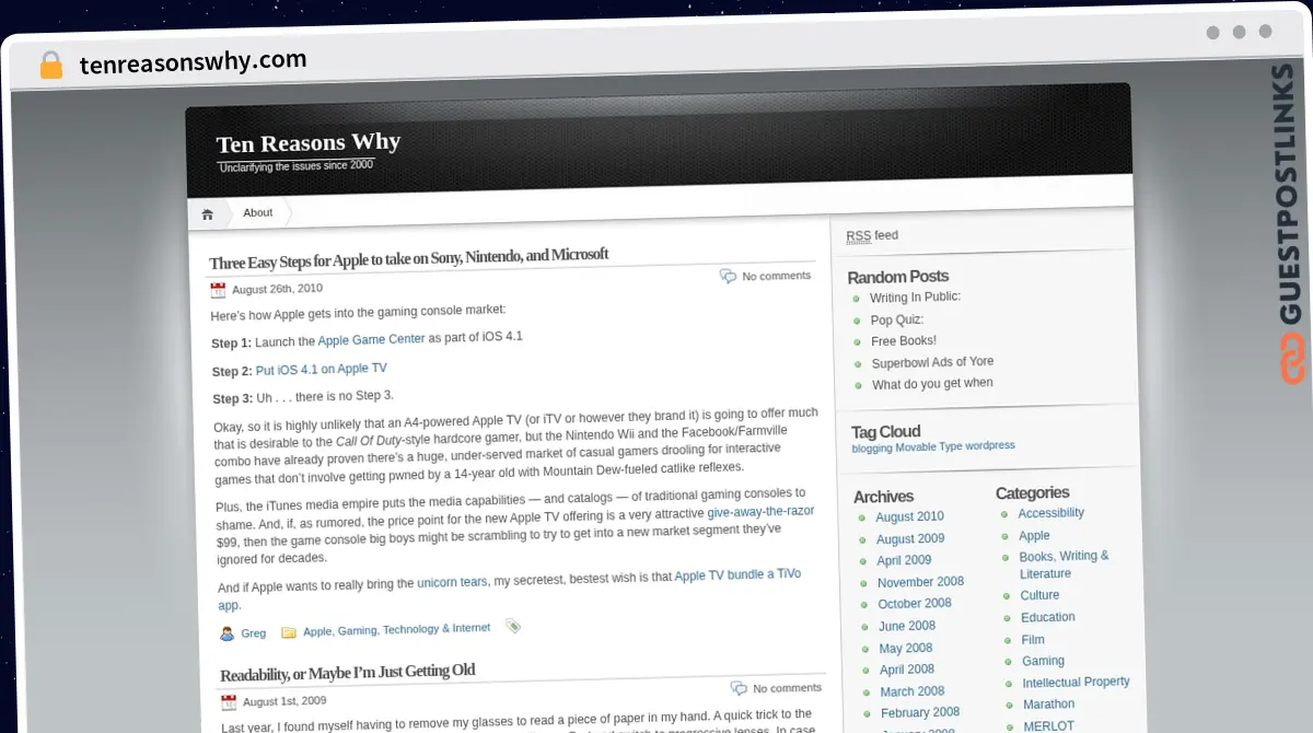 Publish Guest Post on tenreasonswhy.com