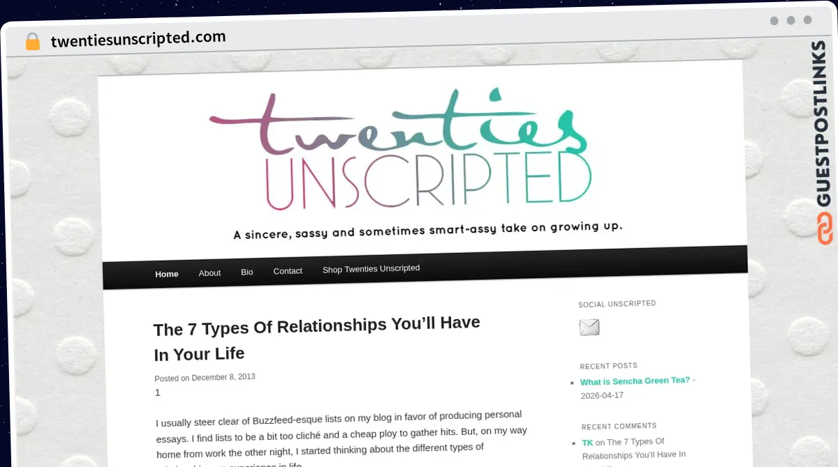 Publish Guest Post on twentiesunscripted.com