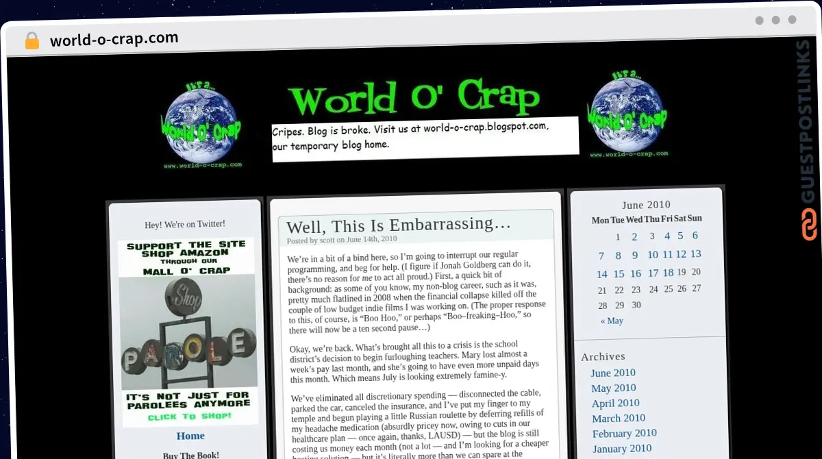 Publish Guest Post on world-o-crap.com