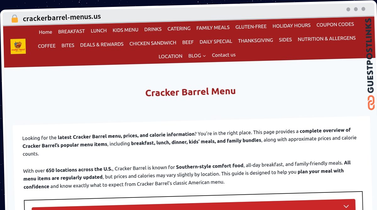 Publish Guest Post on crackerbarrel-menus.us