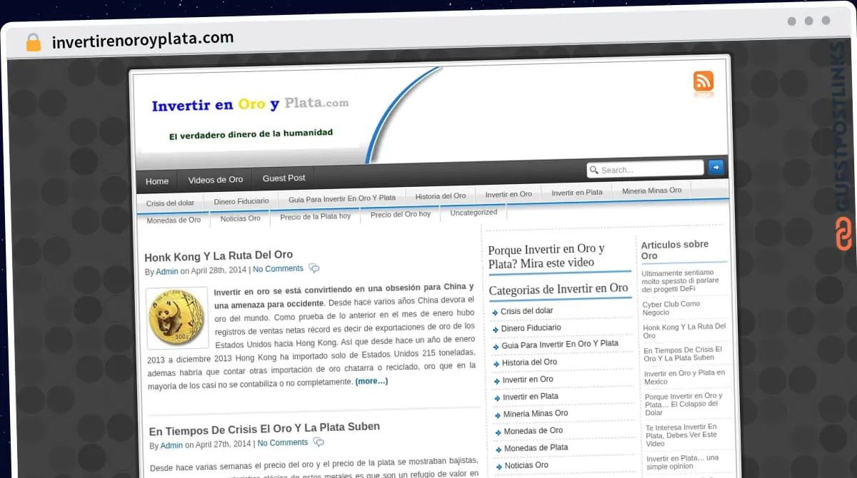 Publish Guest Post on invertirenoroyplata.com