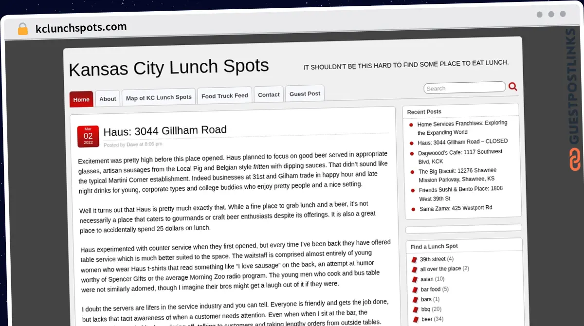 Publish Guest Post on kclunchspots.com
