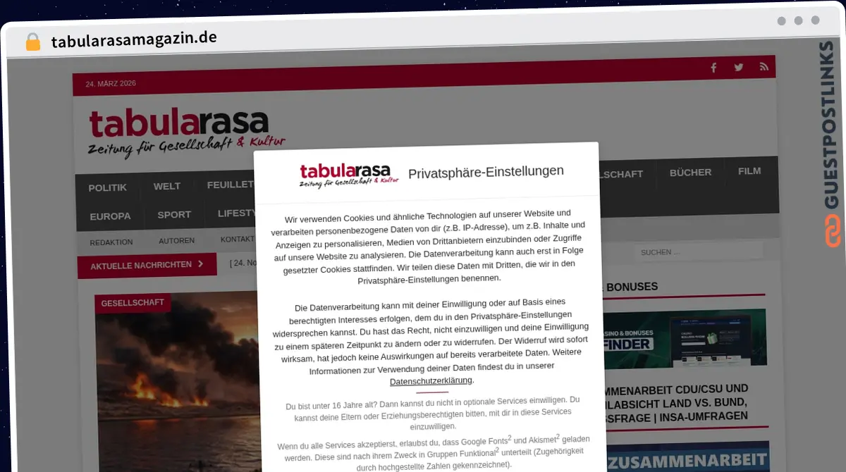 Publish Guest Post on tabularasamagazin.de