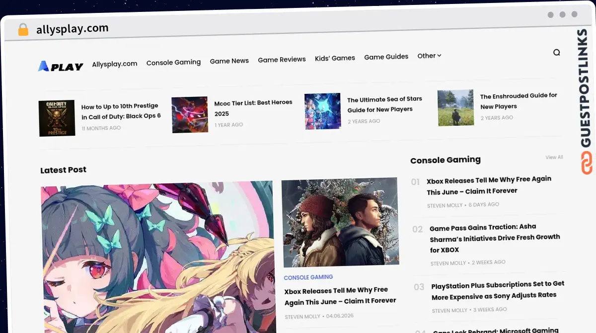 Publish Guest Post on allysplay.com