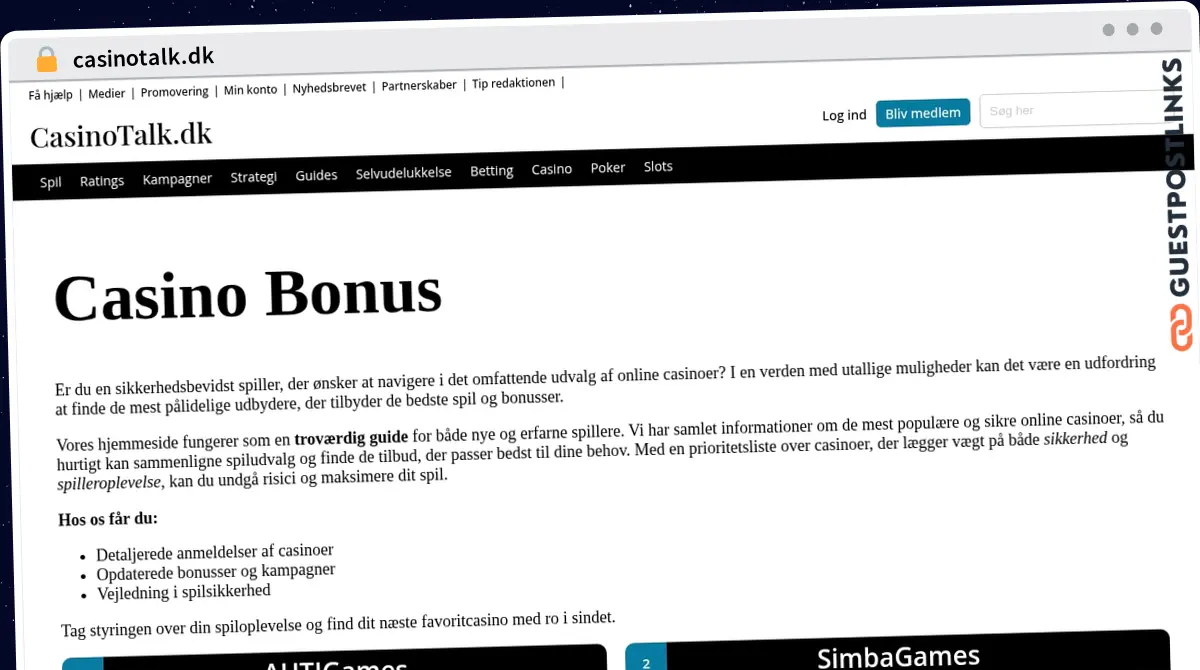 Publish Guest Post on casinotalk.dk